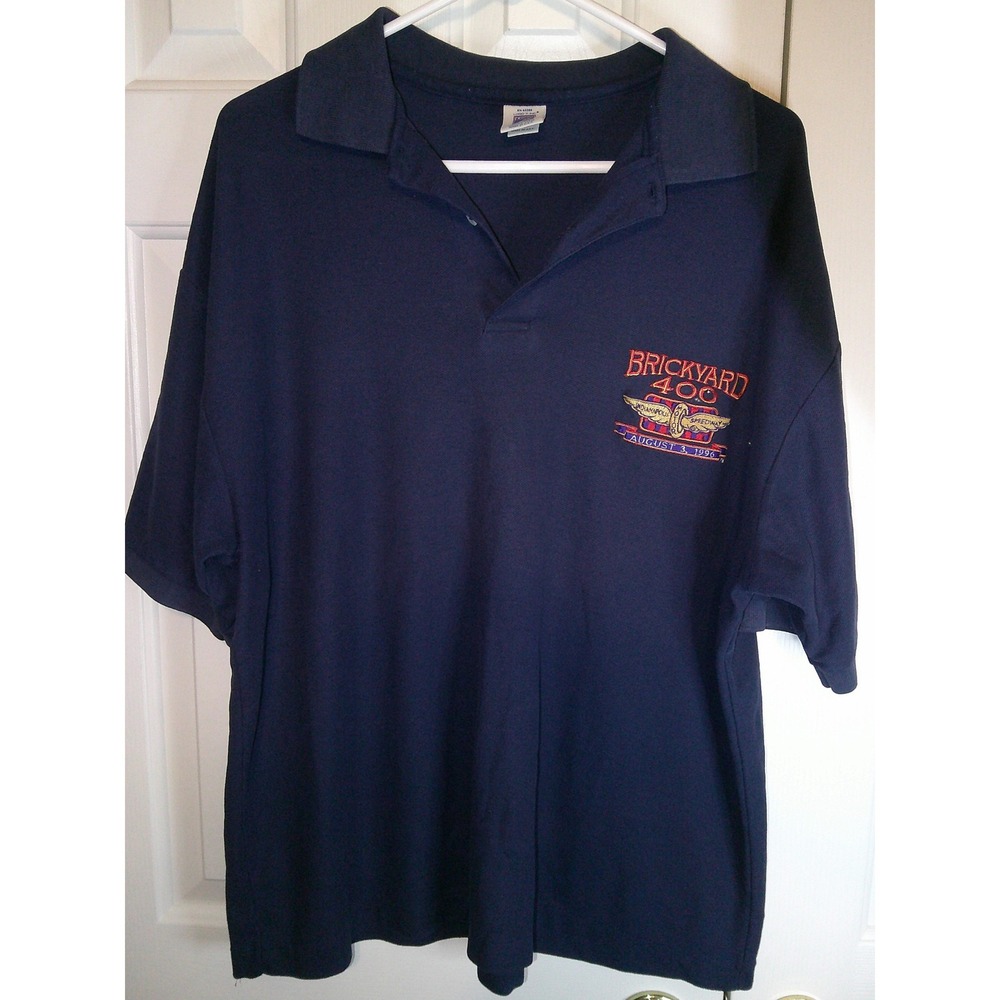 Vintage Jerzees Brickyard 400 1996 Polo Shirt Racing Graphic Tee Mens XL